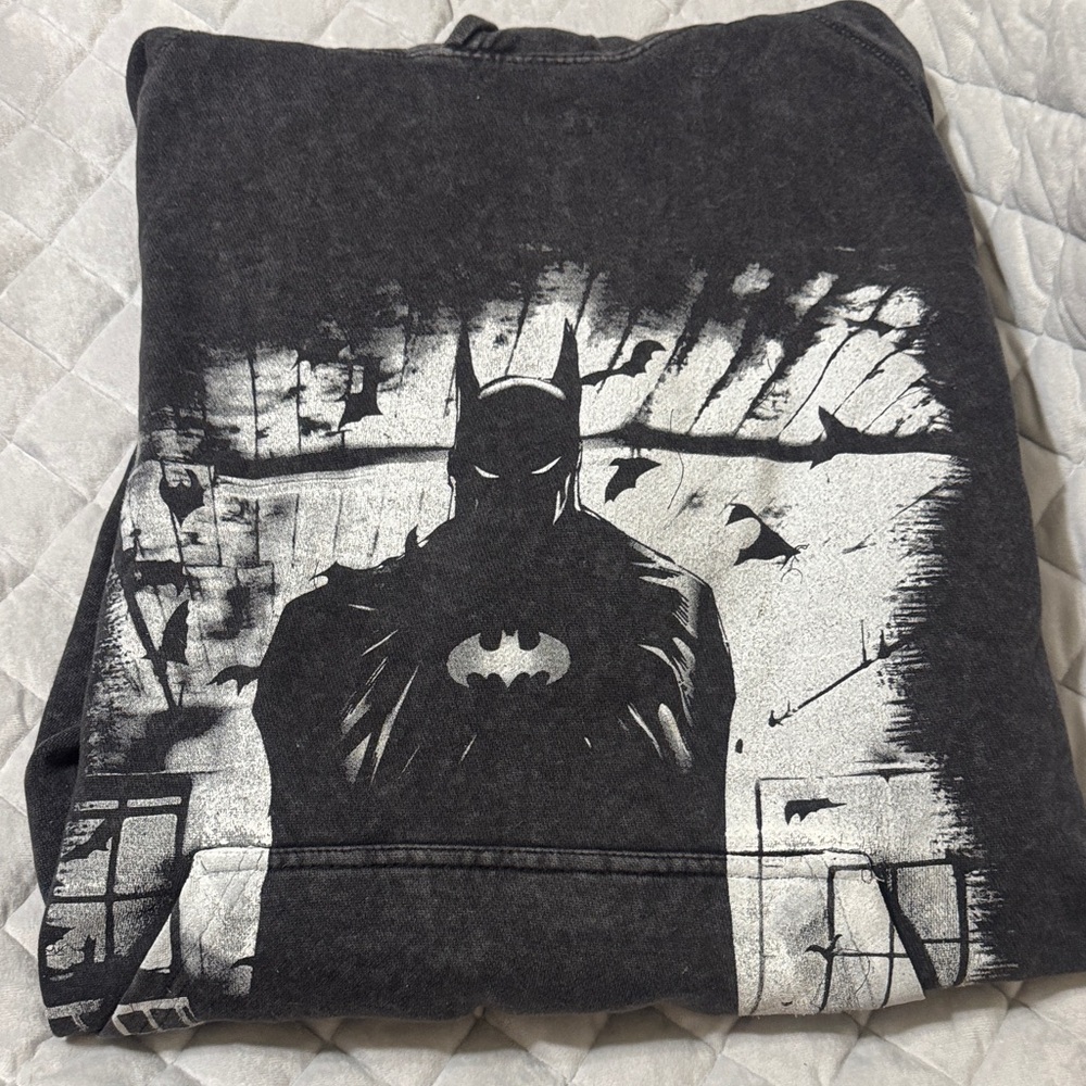 Black Batman Graphic Hoodie with Silver Print